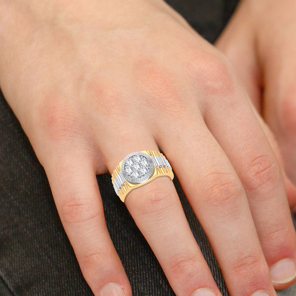 14K Yellow Gold 1ct Lab Diamond Mens Statement Ring