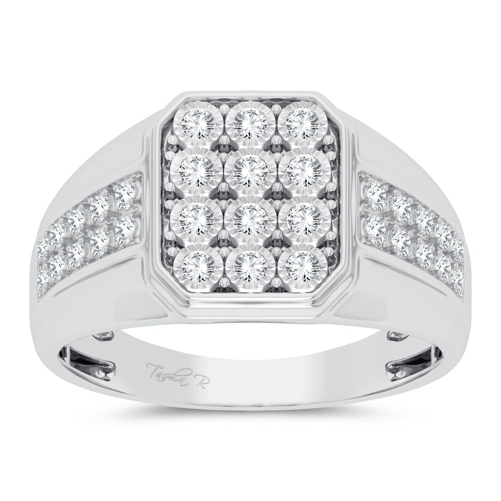 10K White Gold Lab Diamond Mens Statement Ring