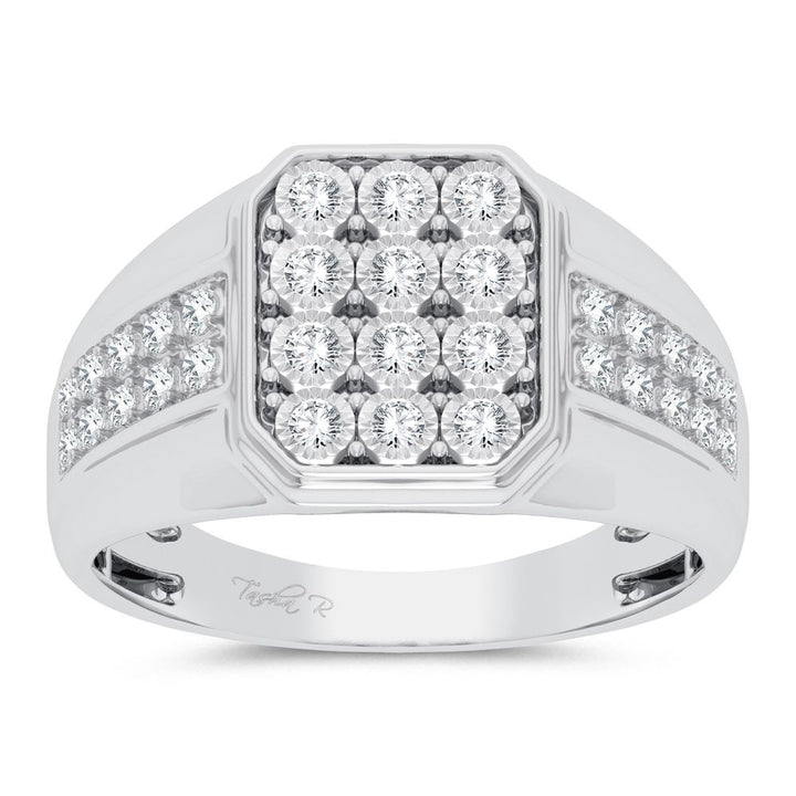 10K White Gold Lab Diamond Mens Statement Ring