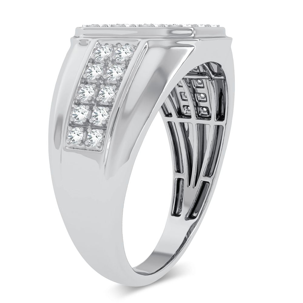 10K White Gold Lab Diamond Mens Statement Ring