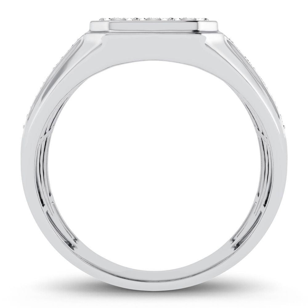 10K White Gold Lab Diamond Mens Statement Ring