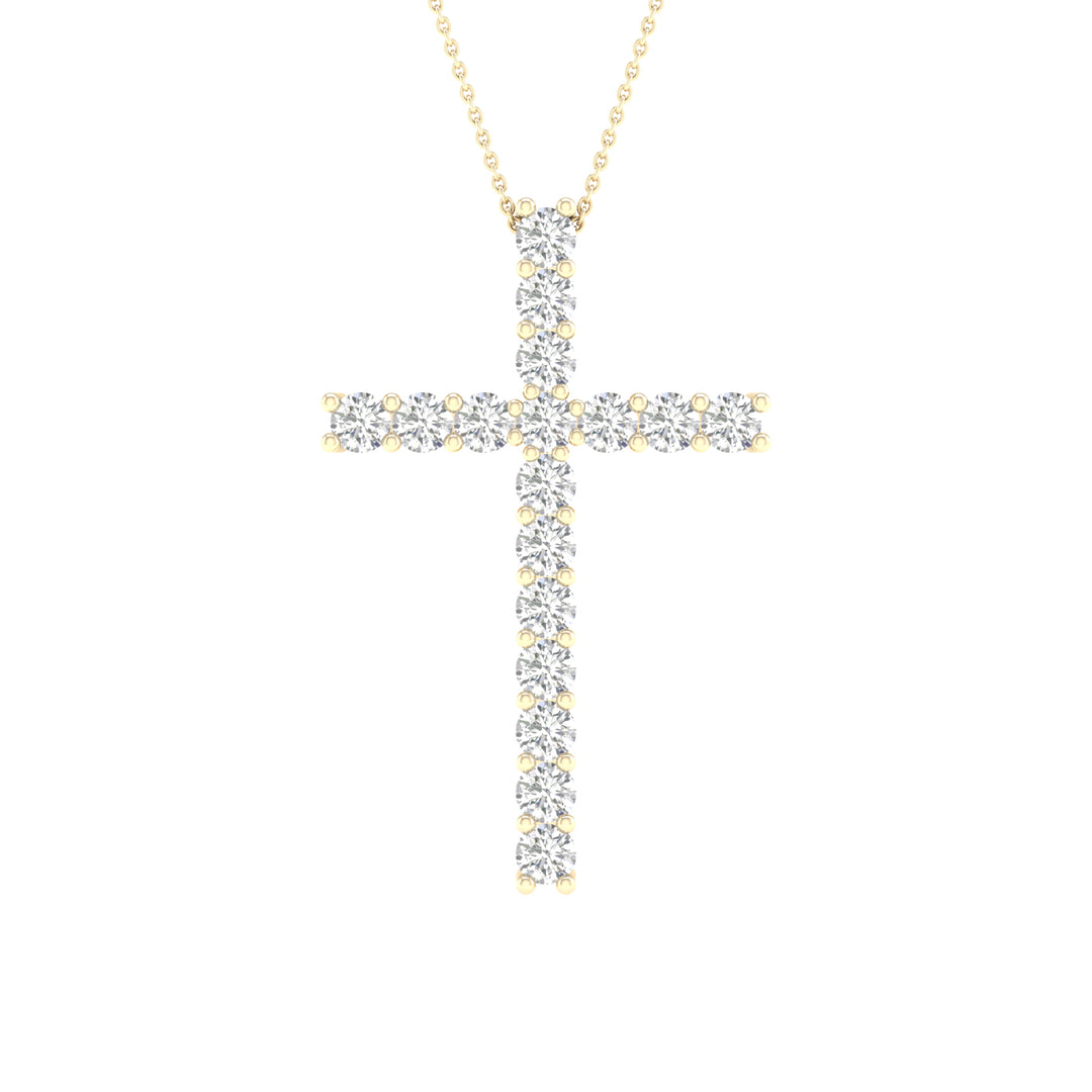 14K Yellow Gold 1CT Lab Diamond Cross Pendant - Timeless Faith