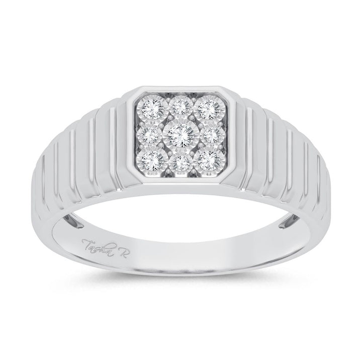 10K White Gold Lab Diamond Mens Statement Ring