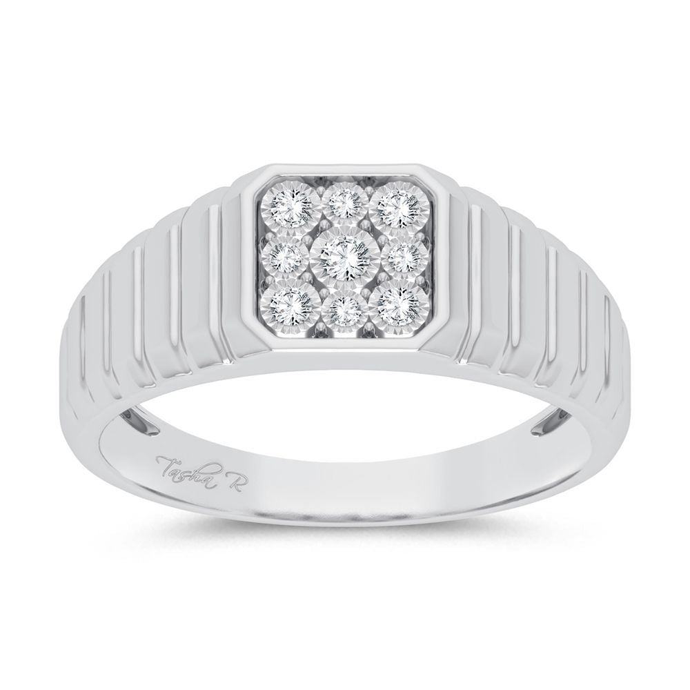 10K White Gold Lab Diamond Mens Statement Ring