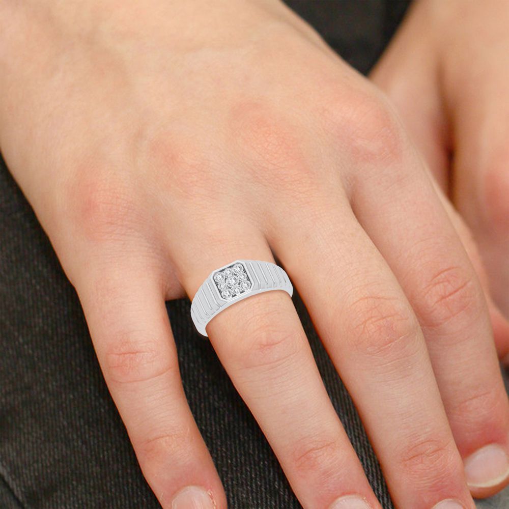 10K White Gold Lab Diamond Mens Statement Ring