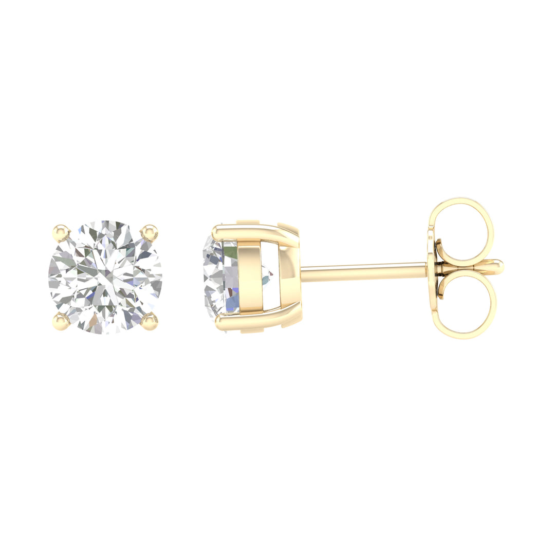 Certified 14K Yellow Gold 2CT Lab Diamond Stud Earrings