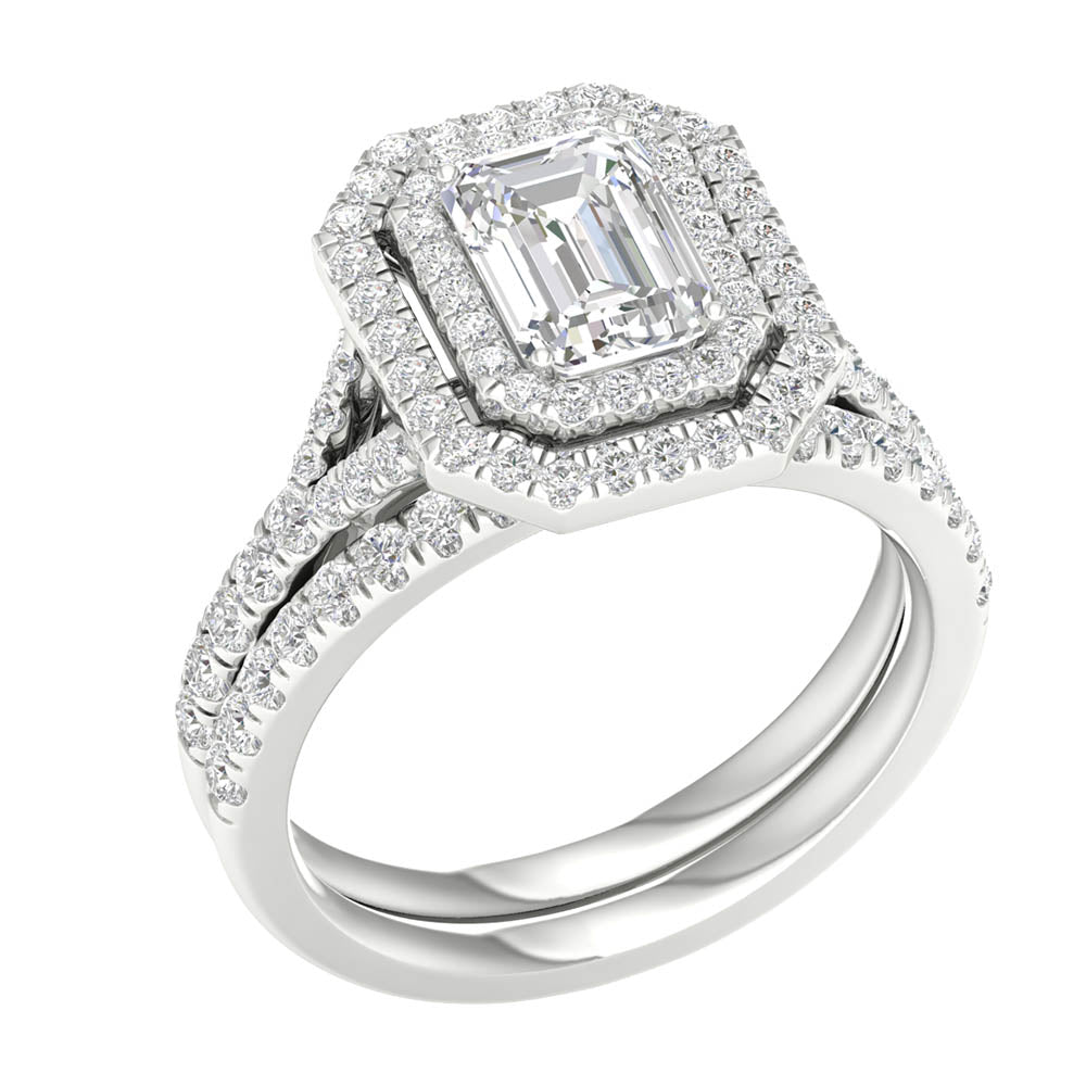 14K White Gold 1.75CT Lab Diamond Bridal Ring Set