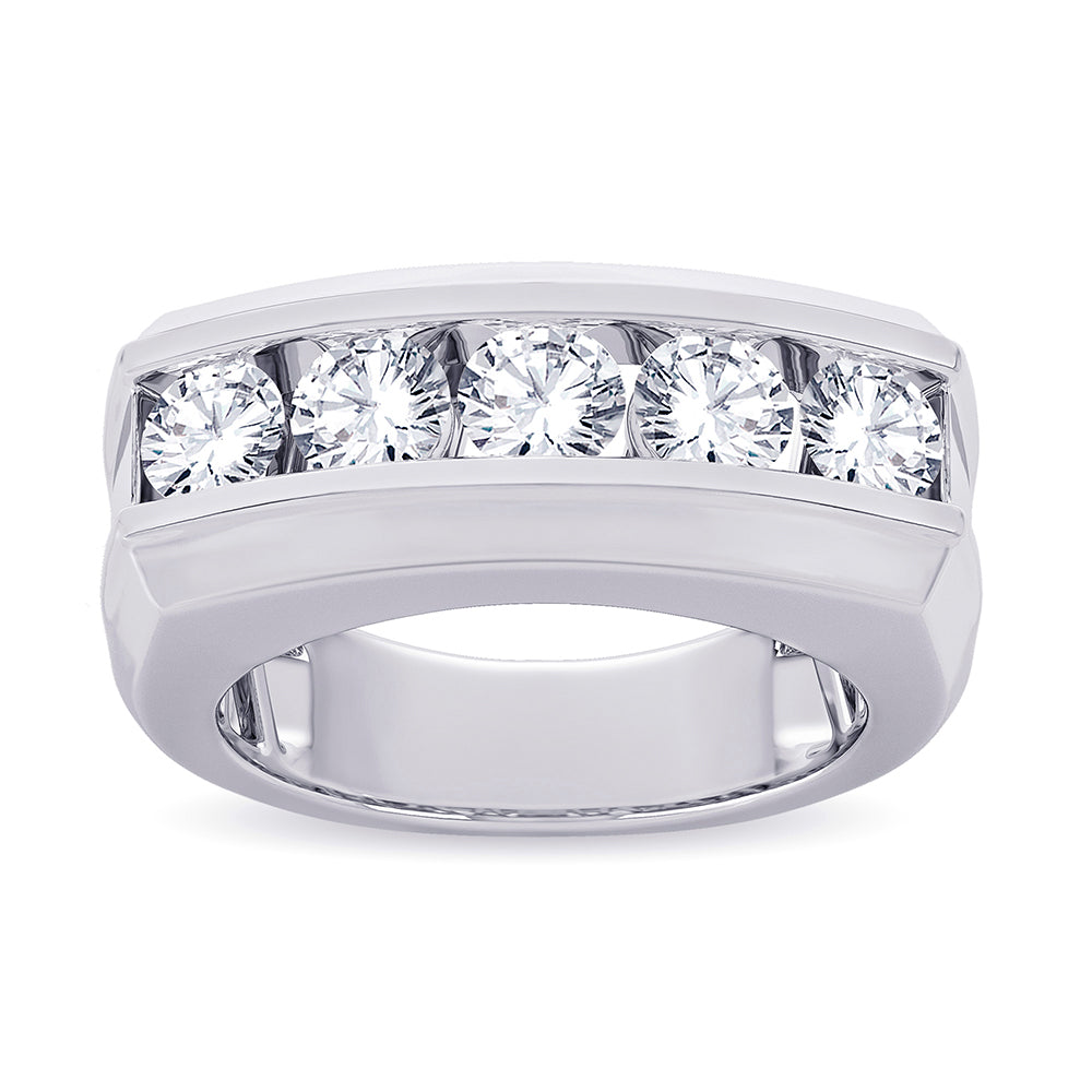 Brilliant 14K White Gold 2CT Lab Diamond Mens Wedding Band