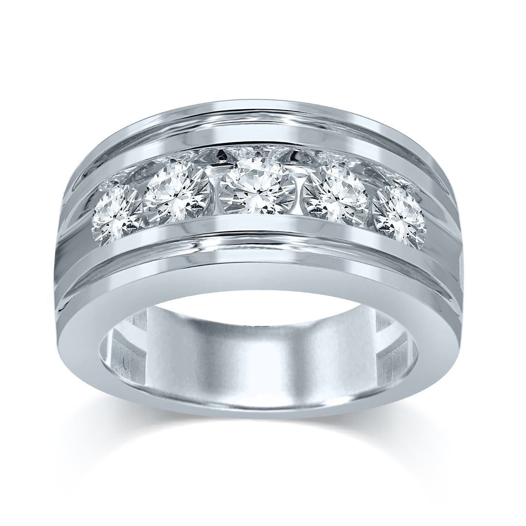 Certified 2CT Lab Diamond Mens Luxury White Gold Band