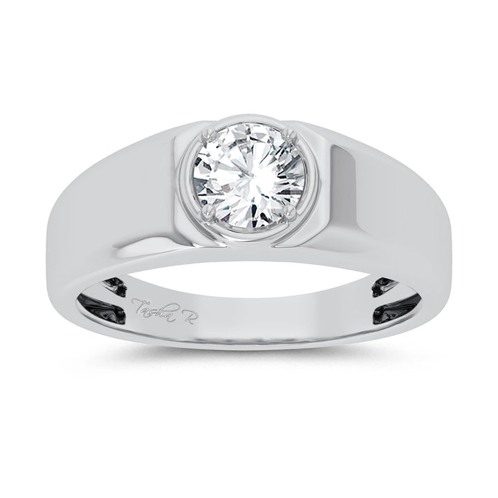 Sophisticated 14K White Gold 1CT Lab Diamond Mens Statement Ring