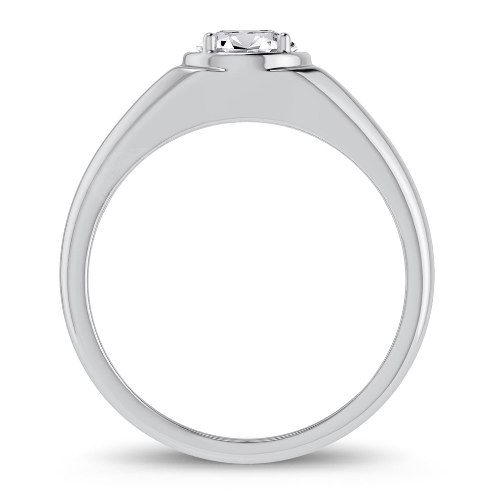 Sophisticated 14K White Gold 1CT Lab Diamond Mens Statement Ring