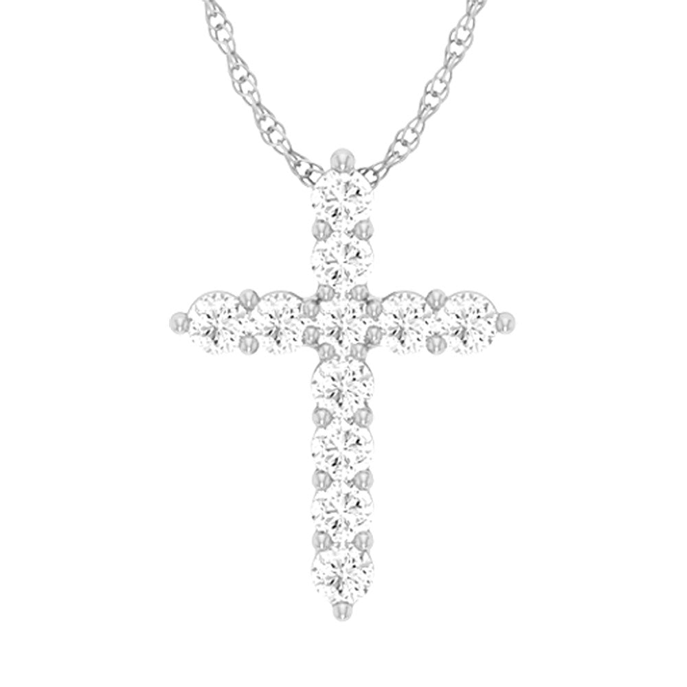 Luminous 10k White Gold 1CT Lab Diamond Cross Pendant