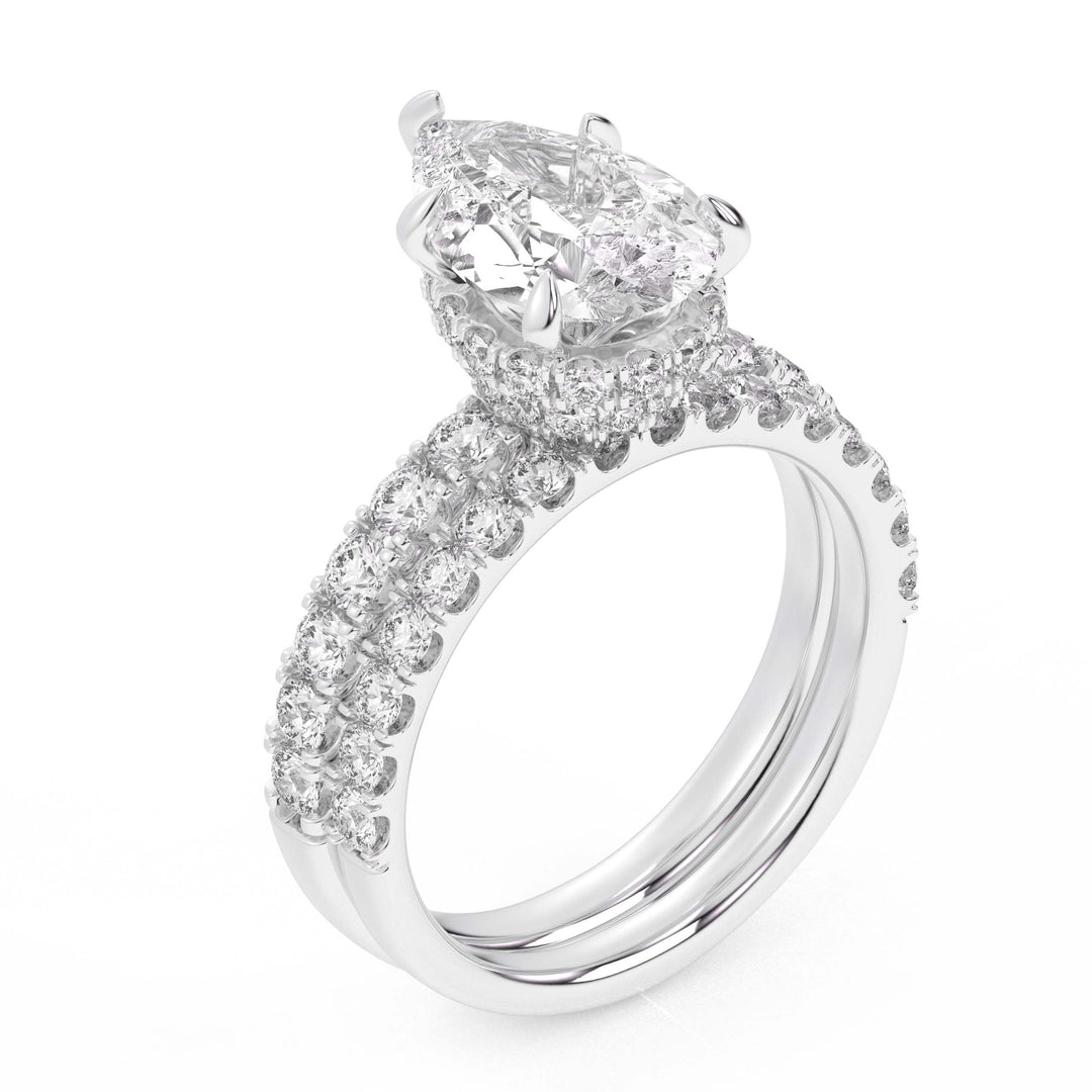 14K 4.38CT Certified Lab Grown Diamond Bridal Set Double hidden halo