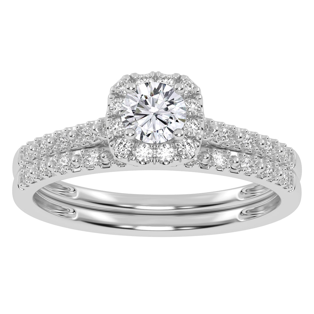 Timeless 10k White Gold Lab Diamond Bridal Ring Set