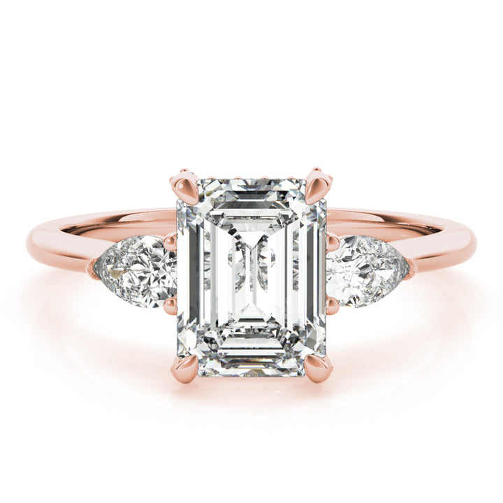 14K Rose Gold Emerald Diamond Three-Stone Ring