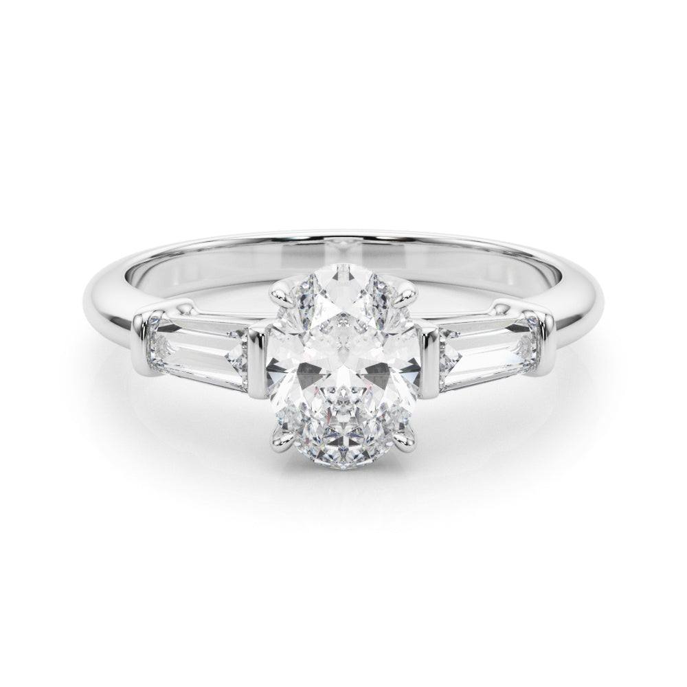 Oval Diamond Engagement Ring with Baguette Accents