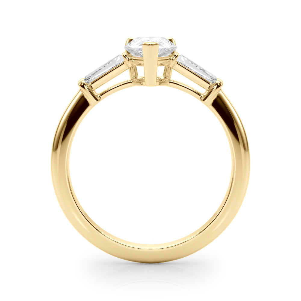 18K Yellow Gold Diamond Engagement Ring with Baguette Stones